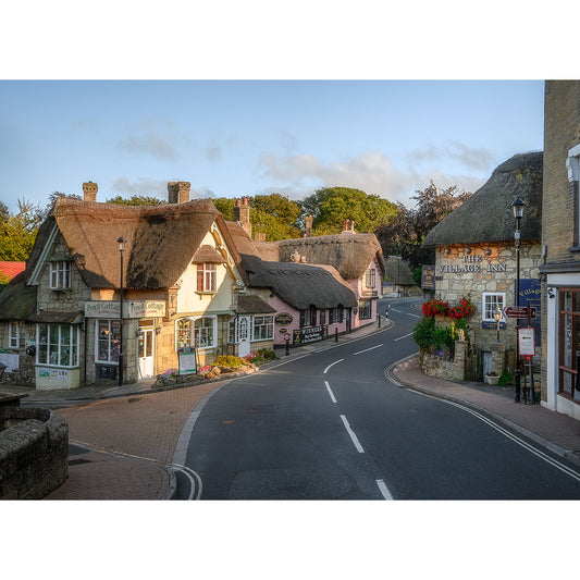 Charming Shanklin Old Village thatched-roof cottages line a tranquil street in a picturesque village on the Isle of Wight. (by Available Light Photography)