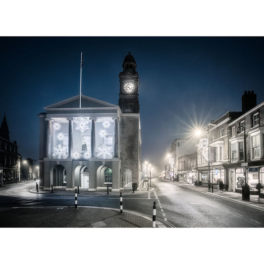 A foggy evening with a clock tower illuminated on a deserted city street, image number 2809 by Available Light Photography's Newport.
