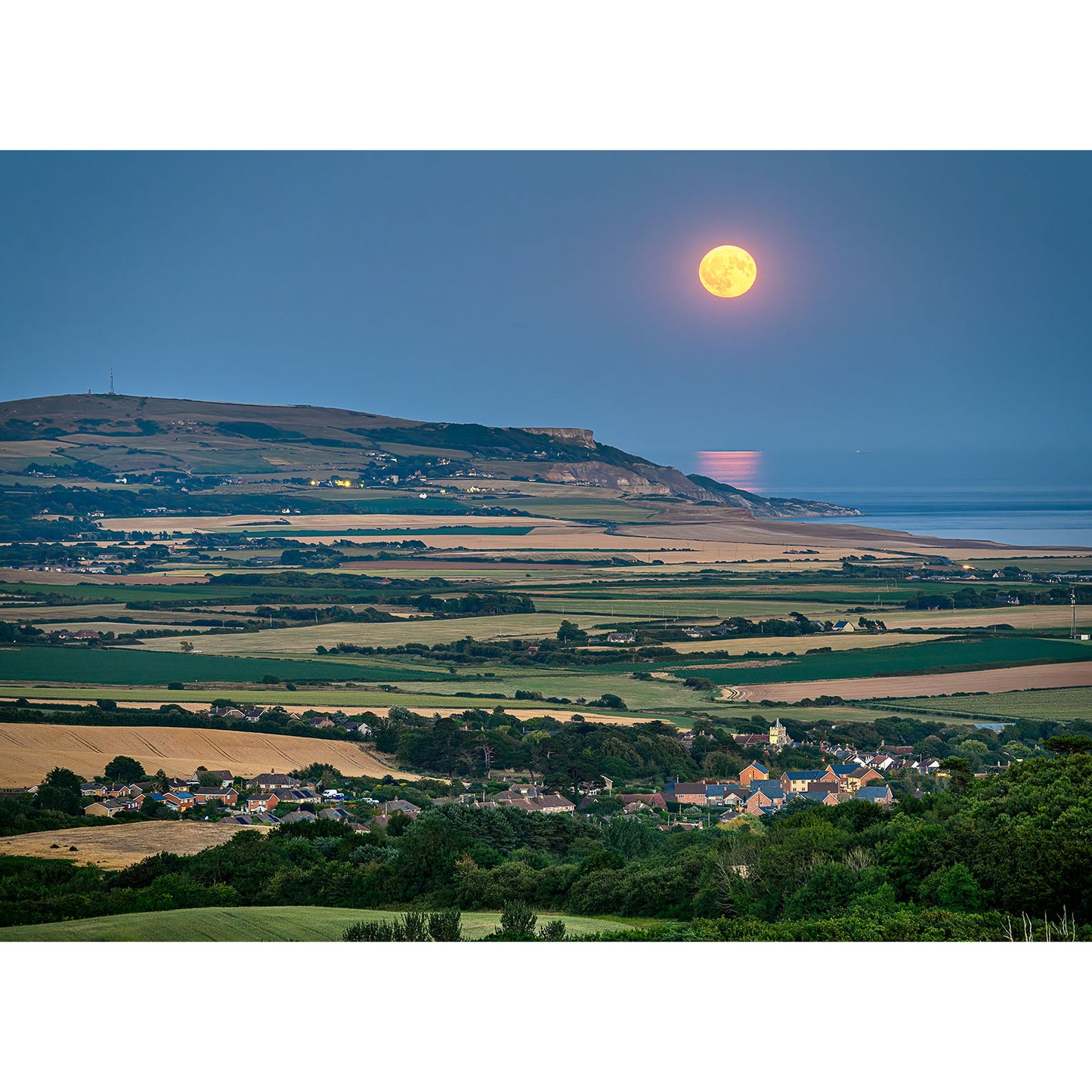 Moonrise over Brighstone and South Wight