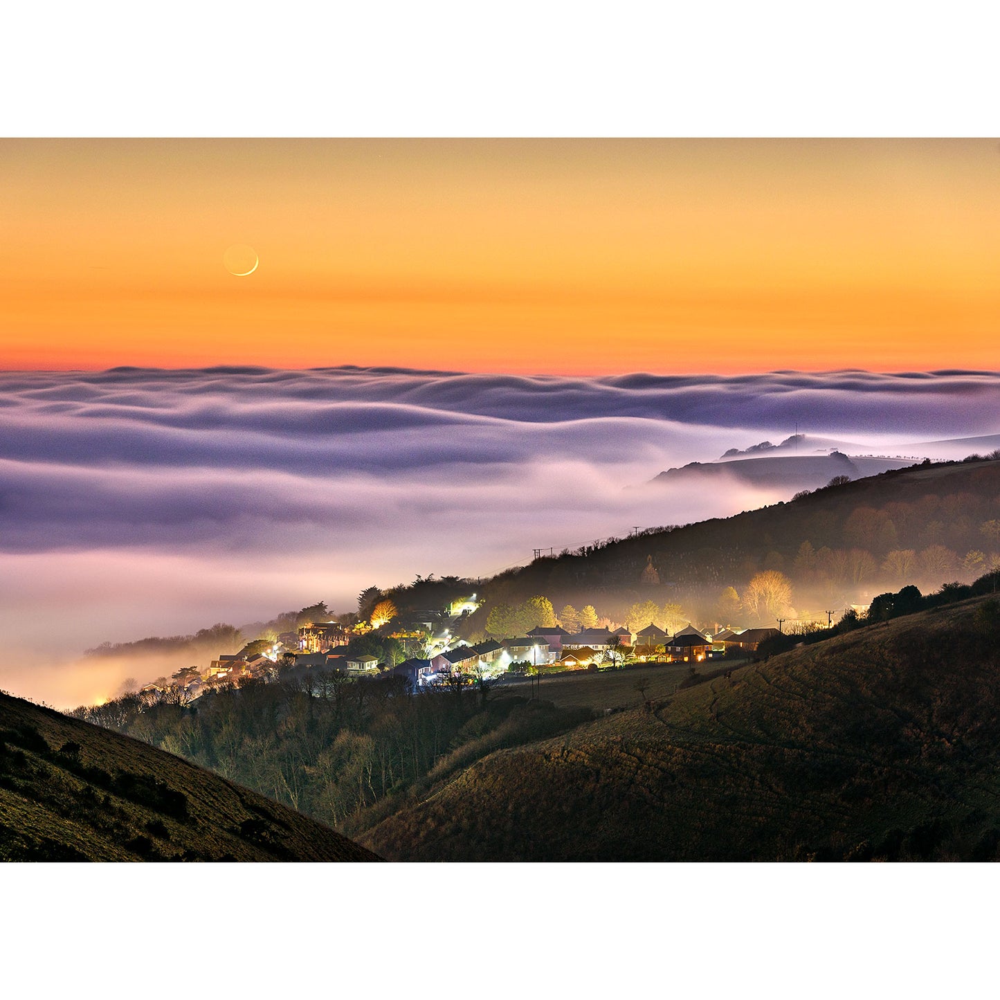 Crescent Moonset over Ventnor - Available Light Photography