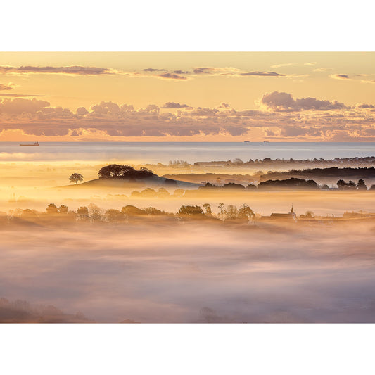 A landscape with Mist over Newchurch and trees on the Isle of Gascoigne by Available Light Photography.