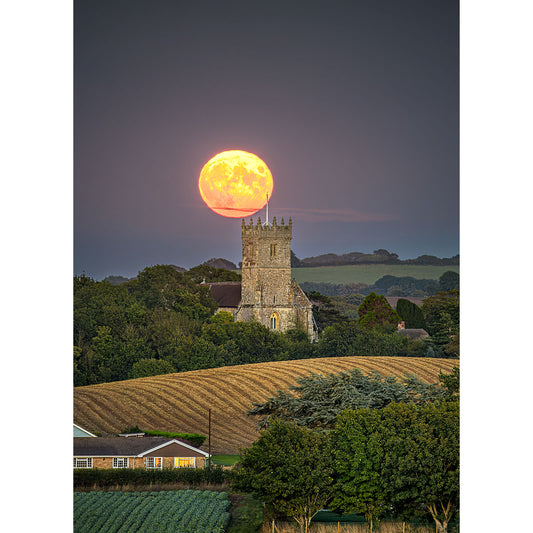 Full Moonrise over Godshill Church in a rural Isle of Wight landscape captured by Available Light Photography.