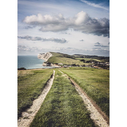 A scenic view of a countryside trail leading towards cliffs by the Isle of Wight captured by Tennyson Down from Available Light Photography.