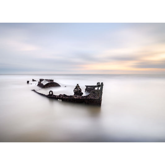 Available Light Photography's SS Carbon Bay wreck remains surrounded by misty water due to long exposure photography in Compton Bay.
