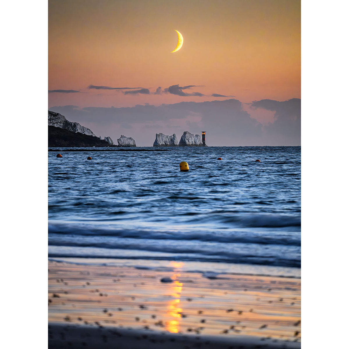 Moonset over The Needles