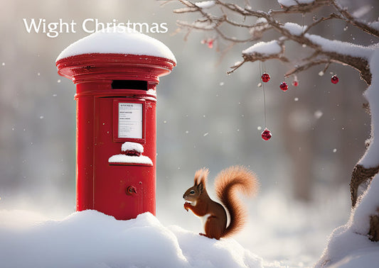 Red Squirrel Postbox Christmas card