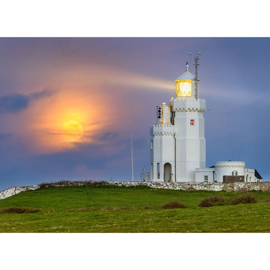 Moonset at St. Catherine's Lighthouse - Available Light Photography