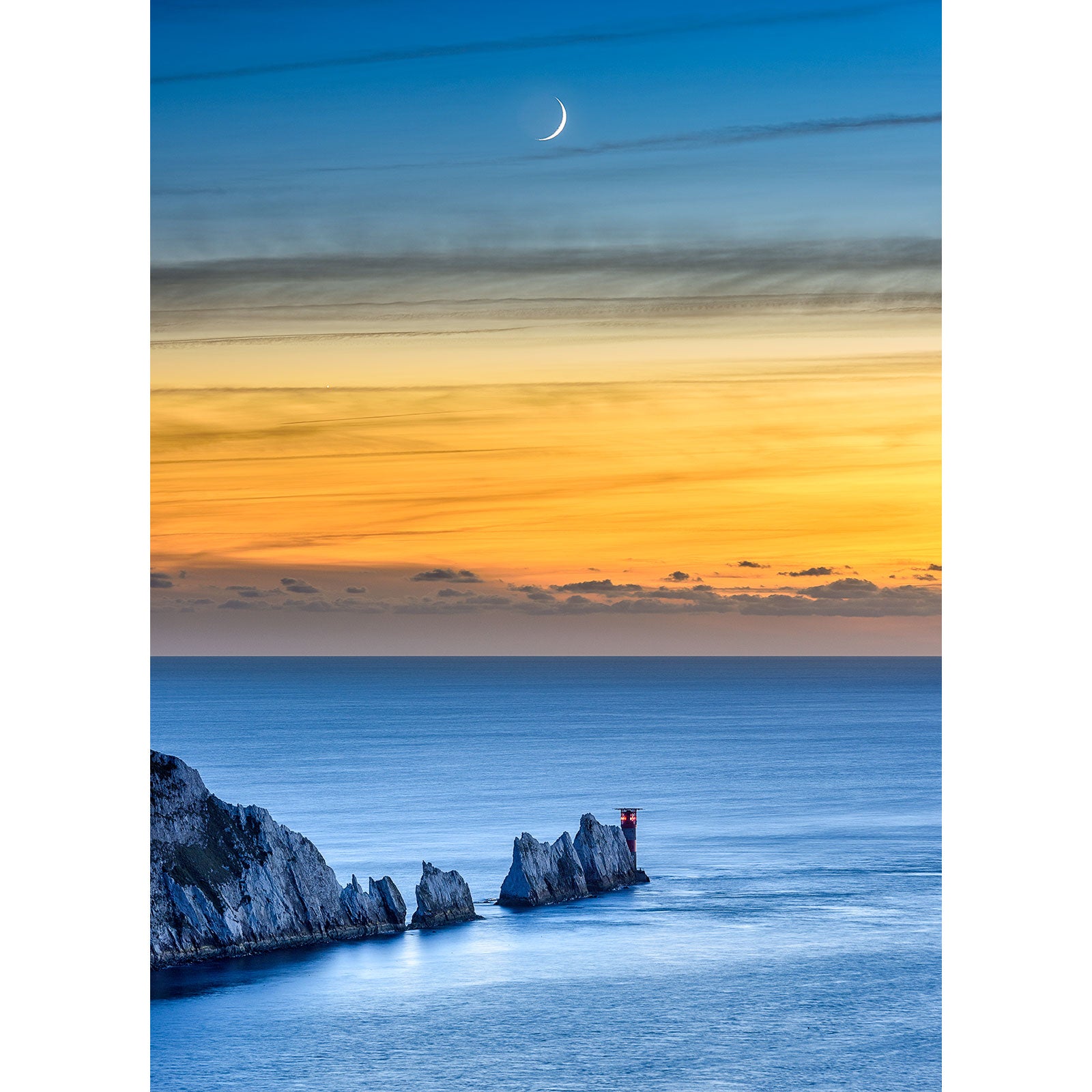 Crescent Moonset over The Needles - Available Light Photography