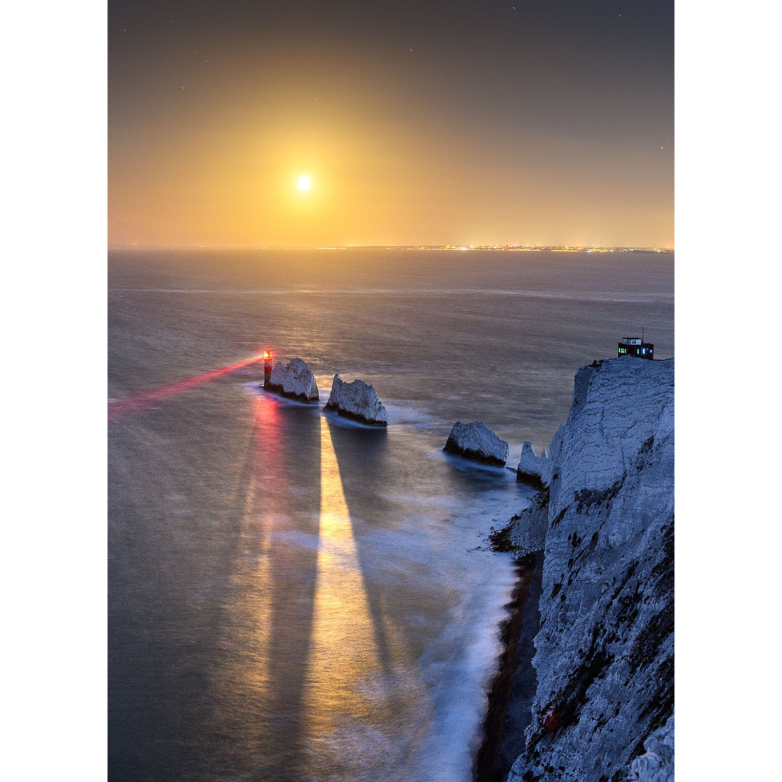 Moonset over The Needles - Available Light Photography