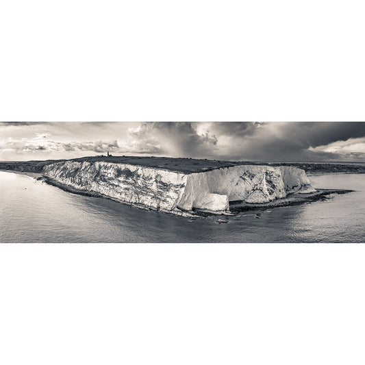 Panoramic view of Culver Cliff coastline on the Isle of Wight under a cloudy sky captured by Available Light Photography.