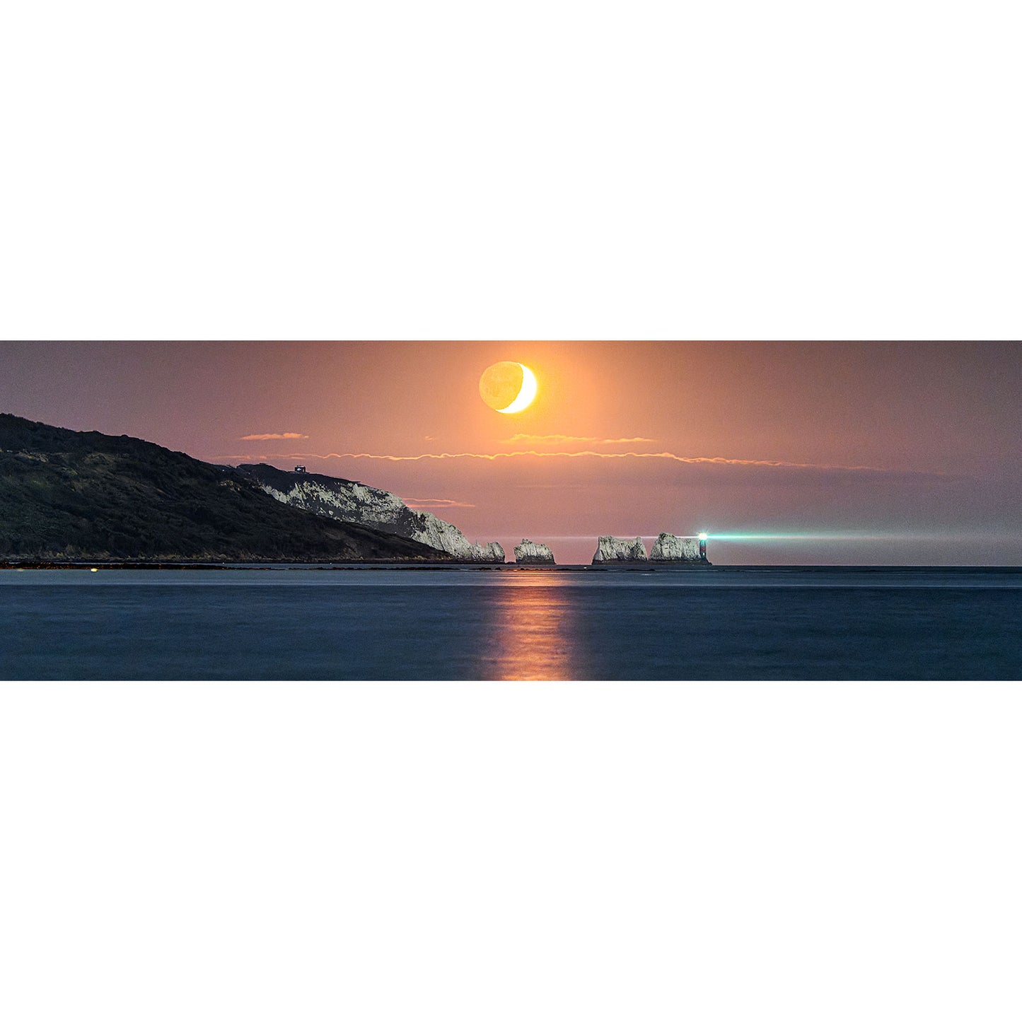 Crescent Moonset at The Needles - Available Light Photography