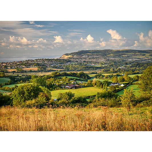 Rolling countryside with a view of a town and hills in the Gascoigne distance, like the View from Brading Downs by Available Light Photography.